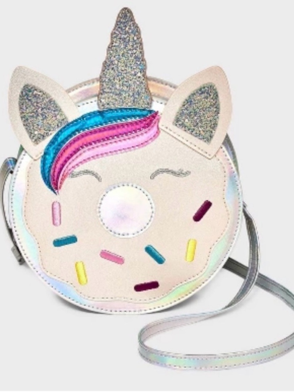 NWT Cat & Jack Cream Unicorn Donut Crossbody Bag with Pink & Blue Mane.